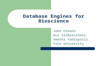 Database Engines for Bioscience John Corwin Avi Silberschatz Swathi Yadlapalli Yale University.