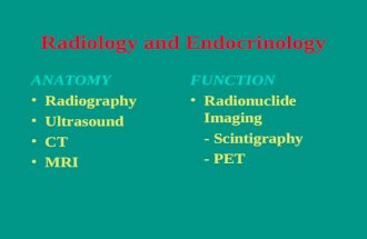 Radiology and Endocrinology ANATOMY Radiography Ultrasound CT MRI FUNCTION Radionuclide Imaging - Scintigraphy - PET.