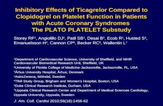 Inhibitory Effects of Ticagrelor Compared to Clopidogrel on Platelet Function in Patients with Acute Coronary Syndromes The PLATO PLATELET Substudy Storey.