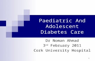 1 Paediatric And Adolescent Diabetes Care Dr Noman Ahmad 3 rd February 2011 Cork University Hospital.