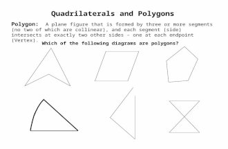 Quadrilaterals and Polygons Polygon: A plane figure that is formed by three or more segments (no two of which are collinear), and each segment (side) intersects.