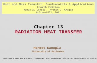 Chapter 13 RADIATION HEAT TRANSFER Mehmet Kanoglu University of Gaziantep Copyright © 2011 The McGraw-Hill Companies, Inc. Permission required for reproduction.