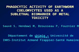 PHAGOCYTIC ACTIVITY OF EARTHWORM COELOMYCYTES USED AS A SUBLETHAL BIOMARKER OF METAL TOXICITY Sauvé S, Hendawi M, Brousseau P, Fournier M Département de.