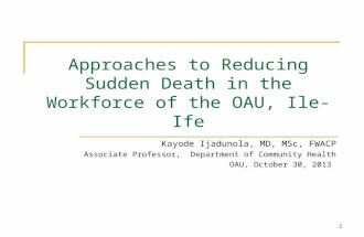 Approaches to Reducing Sudden Death in the Workforce of the OAU, Ile-Ife Kayode Ijadunola, MD, MSc, FWACP Associate Professor, Department of Community.