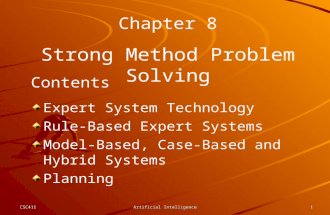 CSC411Artificial Intelligence1 Chapter 8 Strong Method Problem Solving Contents Expert System Technology Rule-Based Expert Systems Model-Based, Case-Based.