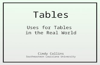 Tables Uses for Tables in the Real World Cindy Collins Southeastern Louisiana University.