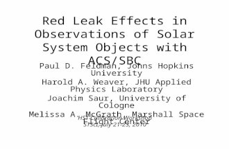Red Leak Effects in Observations of Solar System Objects with ACS/SBC Paul D. Feldman, Johns Hopkins University Harold A. Weaver, JHU Applied Physics Laboratory.