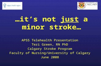 …it’s not just a minor stroke… APSS Telehealth Presentation Teri Green, RN PhD Calgary Stroke Program Faculty of Nursing/University of Calgary June 2008.