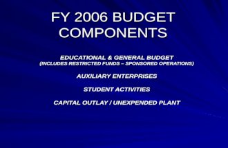 FY 2006 BUDGET COMPONENTS EDUCATIONAL & GENERAL BUDGET (INCLUDES RESTRICTED FUNDS – SPONSORED OPERATIONS) AUXILIARY ENTERPRISES STUDENT ACTIVITIES CAPITAL.
