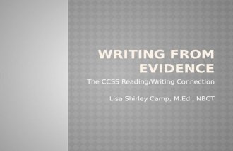 The CCSS Reading/Writing Connection Lisa Shirley Camp, M.Ed., NBCT.