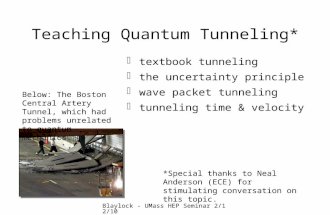 Blaylock - UMass HEP Seminar 2/12/10 Teaching Quantum Tunneling* textbook tunneling the uncertainty principle wave packet tunneling tunneling time & velocity.