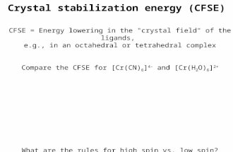 Crystal stabilization energy (CFSE) CFSE = Energy lowering in the "crystal field" of the ligands, e.g., in an octahedral or tetrahedral complex Compare.