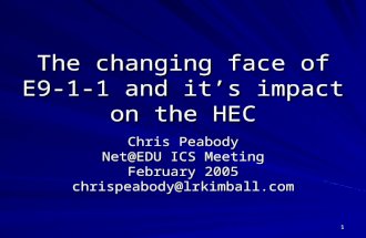 1 The changing face of E9-1-1 and it’s impact on the HEC Chris Peabody Net@EDU ICS Meeting February 2005 chrispeabody@lrkimball.com.