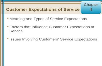 4-1 Customer Expectations of Service  Meaning and Types of Service Expectations  Factors that Influence Customer Expectations of Service  Issues Involving.