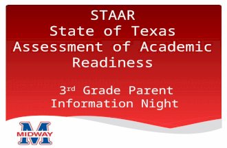 STAAR State of Texas Assessment of Academic Readiness 3 rd Grade Parent Information Night.
