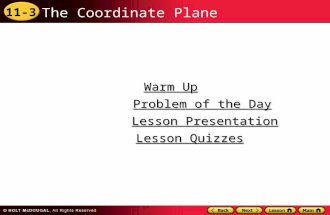 11-3 The Coordinate Plane Warm Up Warm Up Lesson Presentation Lesson Presentation Problem of the Day Problem of the Day Lesson Quizzes Lesson Quizzes.
