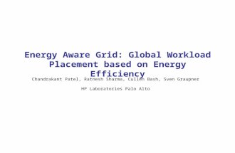 Chandrakant Patel, Ratnesh Sharma, Cullen Bash, Sven Graupner HP Laboratories Palo Alto Energy Aware Grid: Global Workload Placement based on Energy Efficiency.