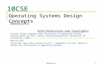 10CSE Deadlocks With Permission and Copyrights Lecture Slides adapted from “Principles of Operating Systems”, Lecture Notes by Prof. Nalini Venkatasubramanian,