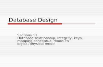 Database Design Sections 11 Database relationship, Integrity, keys, mapping conceptual model to logical/physical model.