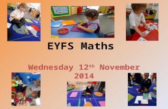 EYFS Maths Wednesday 12 th November 2014. Expectations in Nursery Number 22-36 months Selects a small number of objects from a group when asked, for example,