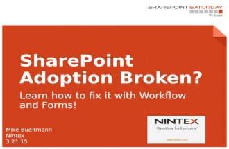 1 | SharePoint Saturday St. Louis 2015 SharePoint Adoption Broken? Learn how to fix it with Workflow and Forms! Mike Bueltmann Nintex 3.21.15.