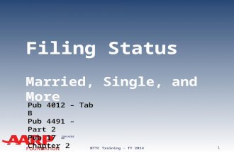 TAX-AIDE Filing Status Married, Single, and More NTTC Training – TY 2014 1 Pub 4012 – Tab B Pub 4491 – Part 2 Pub 17 – Chapter 2.