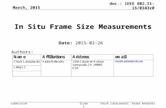 Submission doc.: IEEE 802.11-15/0343r0 In Situ Frame Size Measurements March, 2015 Chuck Lukaszewski, Aruba NetworksSlide 1 Date: 2015-02-26 Authors: