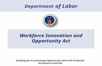 Workforce Innovation and Opportunity Act Department of Labor Briefing for Accelerating Opportunity 2014 Fall Technical Assistance Institute.