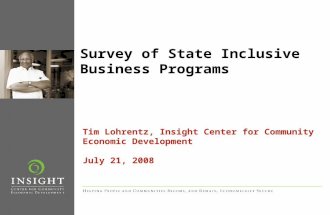 Survey of State Inclusive Business Programs Tim Lohrentz, Insight Center for Community Economic Development July 21, 2008.