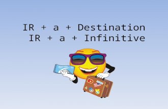 IR + a + Destination IR + a + Infinitive. The verb IR You remember how to conjugate the verb ir: Yo voyNosotros/as vamos Tú vasVosotros/as vais Él/ella/Ud.