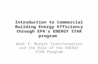 Introduction to Commercial Building Energy Efficiency through EPA’s ENERGY STAR program Week 3: Market Transformation and the Role of the ENERGY STAR Program.