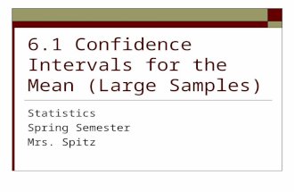 6.1 Confidence Intervals for the Mean (Large Samples) Statistics Spring Semester Mrs. Spitz.
