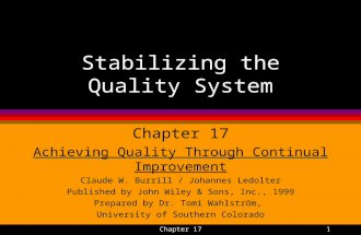 Chapter 171 Stabilizing the Quality System Chapter 17 Achieving Quality Through Continual Improvement Claude W. Burrill / Johannes Ledolter Published by.