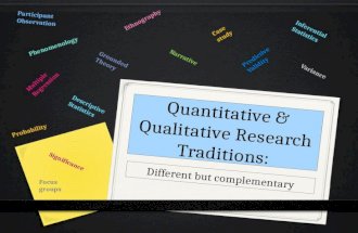 Quantitative & Qualitative Research Traditions: Different but complementary Phenomenology Ethnography Grounded Theory Narrative Case study Predictive Validity.