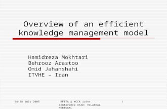 24-28 July 2005EFITA & WCCA joint conference UTAD: VILAREAL PORTUGAL 1 Overview of an efficient knowledge management model Hamidreza Mokhtari Behrooz Arastoo.