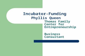 Incubator-Funding Phyllis Queen Thomas Family Center for Entrepreneurship Business Consultant.