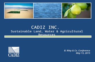 CADIZ INC. Sustainable Land, Water & Agricultural Resources B. Riley & Co. Conference May 13, 2015.