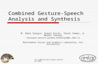 The SIMILAR NoE Summer Workshop 2005 Combined Gesture-Speech Analysis and Synthesis M. Emre Sargın, Engin Erzin, Yücel Yemez, A. Murat Tekalp {msargin,eerzin,yyemez,mtekalp}@ku.edu.tr.