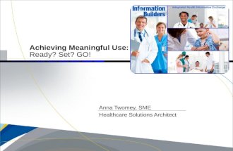Achieving Meaningful Use: Ready? Set? GO! Anna Twomey, SME Healthcare Solutions Architect.