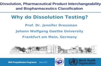 WHO Prequalification Programme June 2007 Why do Dissolution Testing? Prof. Dr. Jennifer Dressman Johann Wolfgang Goethe University Frankfurt am Main, Germany.