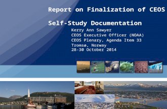 Report on Finalization of CEOS Self-Study Documentation Kerry Ann Sawyer CEOS Executive Officer (NOAA) CEOS Plenary, Agenda Item 33 Tromsø, Norway 28-30.