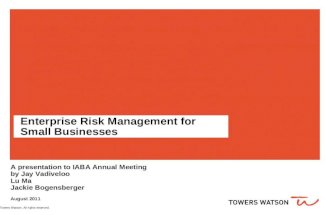 © 2011 Towers Watson. All rights reserved. Enterprise Risk Management for Small Businesses A presentation to IABA Annual Meeting by Jay Vadiveloo Lu Ma.