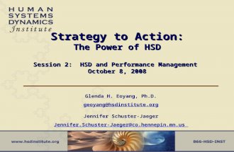 Strategy to Action: The Power of HSD Session 2: HSD and Performance Management October 8, 2008 Glenda H. Eoyang, Ph.D. geoyang@hsdinstitute.org geoyang@hsdinstitute.org.