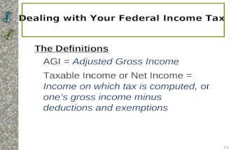 Dealing with Your Federal Income Tax The Definitions AGI = Adjusted Gross Income Taxable Income or Net Income = Income on which tax is computed, or one’s.