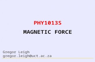 MAGNETISM PHY1013S MAGNETIC FORCE Gregor Leigh gregor.leigh@uct.ac.za.
