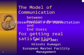 1 The Model of Communication between Facility Manager and End Users for getting real satisfaction 6 th June 2001 Hitoshi Kumagai European Master Facility.