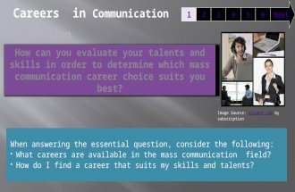 When answering the essential question, consider the following:  What careers are available in the mass communication field?  How do I find a career that.