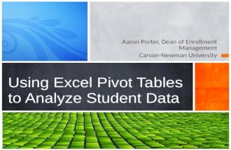 Aaron Porter, Dean of Enrollment Management Carson-Newman University Using Excel Pivot Tables to Analyze Student Data.