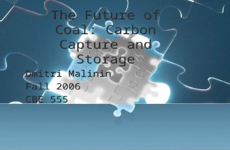 The Future of Coal: Carbon Capture and Storage Dmitri Malinin Fall 2006 CBE 555 Dmitri Malinin Fall 2006 CBE 555.