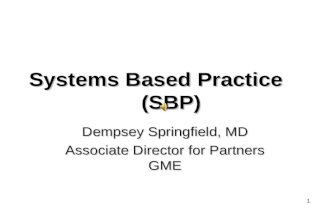 1 Systems Based Practice (SBP) Dempsey Springfield, MD Associate Director for Partners GME.